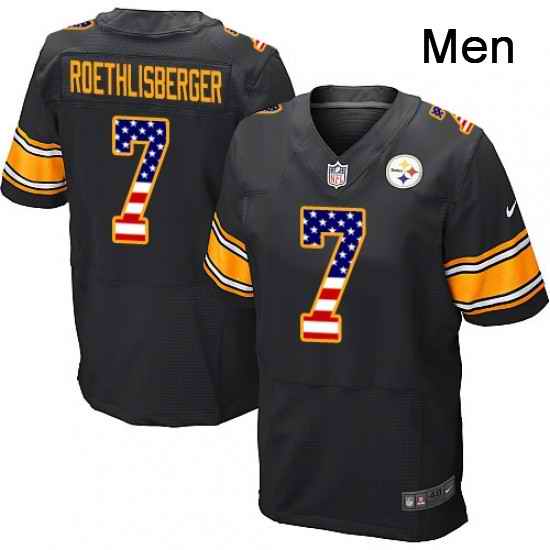 Mens Nike Pittsburgh Steelers 7 Ben Roethlisberger Elite Black Home USA Flag Fashion NFL Jersey